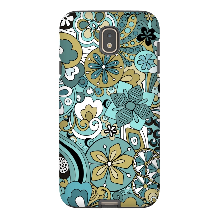 Galaxy J7 StrongFit Retro Moody Florals in Blue and Green by Paula Ohreen