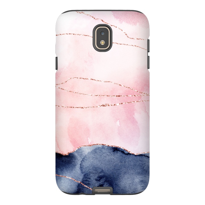 Galaxy J7 StrongFit Blush Watercolor and Purple Ink Texture with Gold Veins by DaDo ART