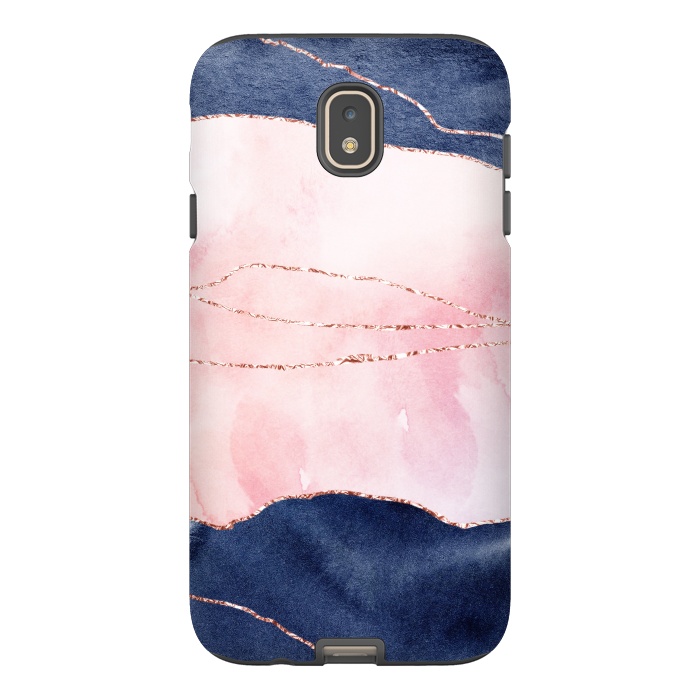 Galaxy J7 StrongFit Pink and Blue Watercolor Texture with gold veins by DaDo ART