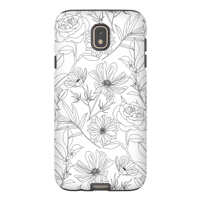 Galaxy J7 StrongFit stylish garden flowers black outlines design by InovArts