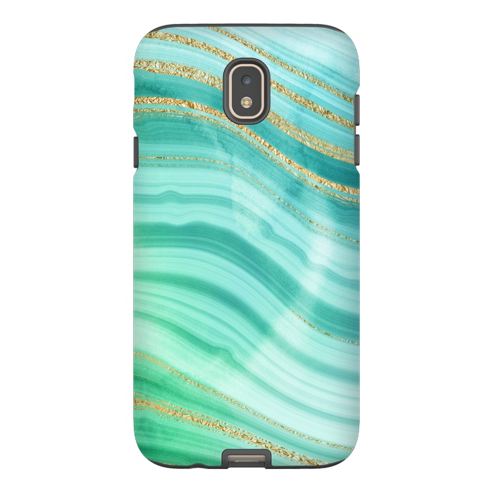 Galaxy J7 StrongFit Teal Turquoise and Gold Foil Marble Waves by DaDo ART
