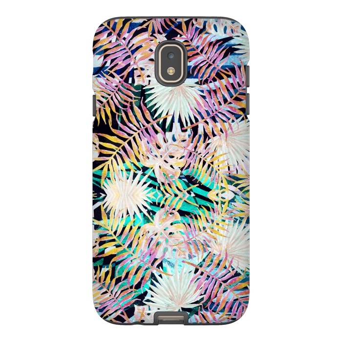Galaxy J7 StrongFit Colorful tropical palm leaves and stripes by Oana 