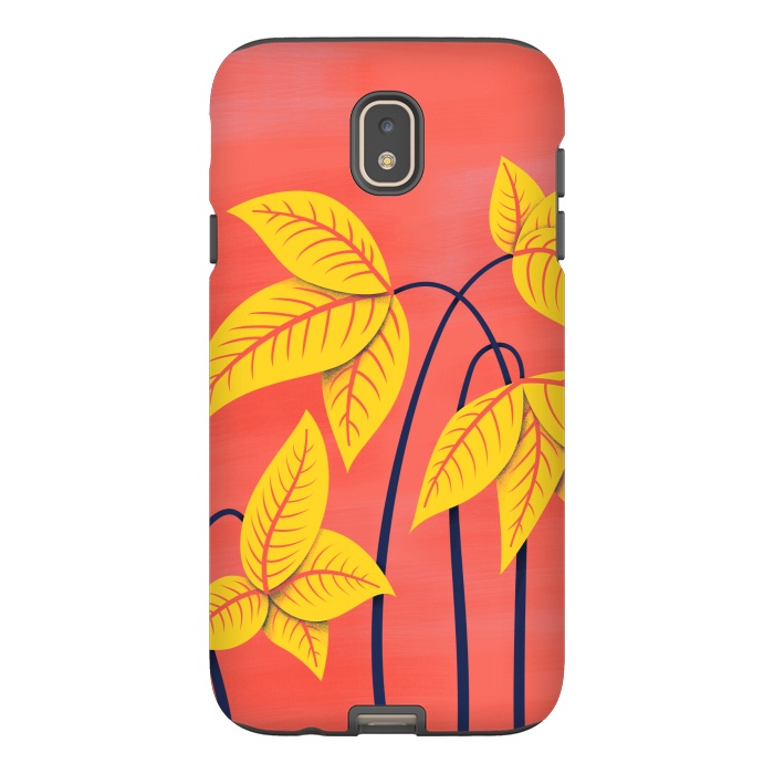 Galaxy J7 StrongFit Abstract Flowers Geometric Art In Vibrant Coral And Yellow  by Boriana Giormova