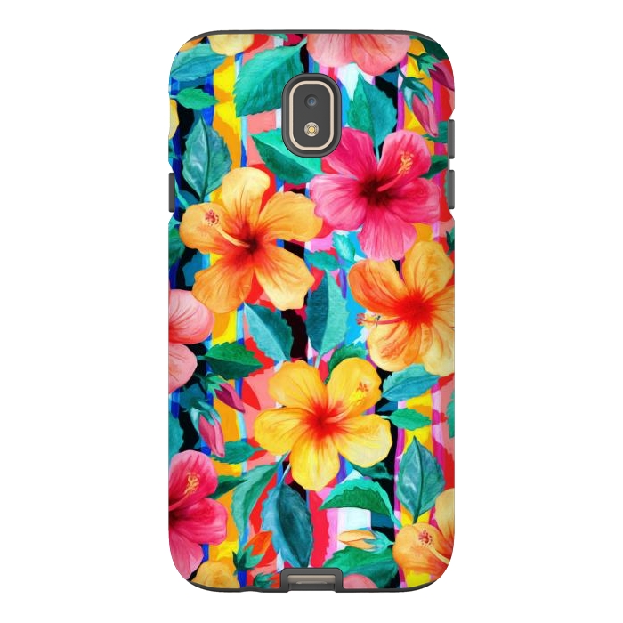Galaxy J7 StrongFit OTT Maximalist Hawaiian Hibiscus Floral with Stripes by Micklyn Le Feuvre