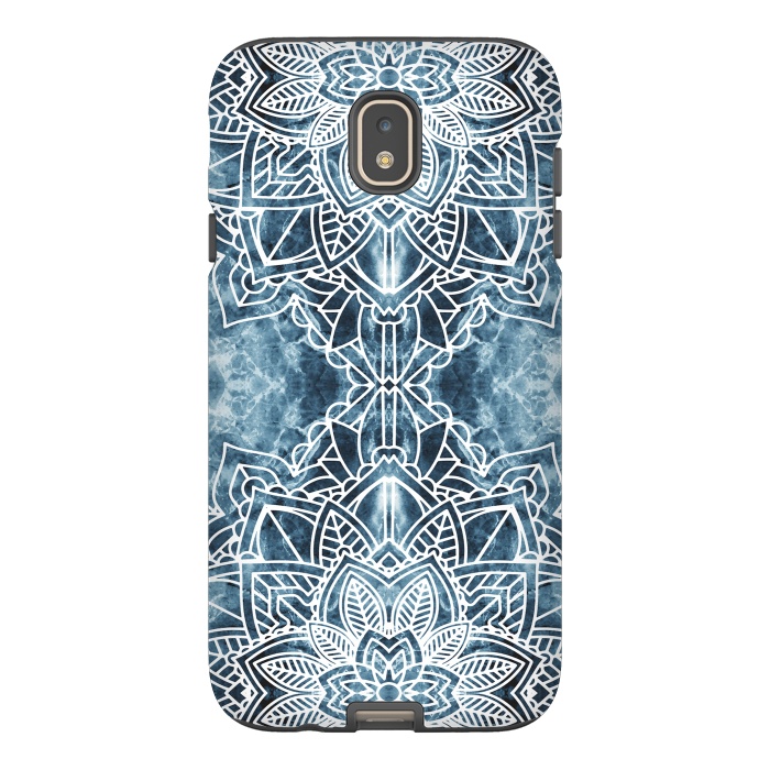 Galaxy J7 StrongFit White lace floral mandala on blue marble by Oana 