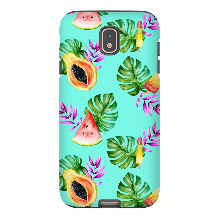 Galaxy J7 StrongFit Tropical Fruits Ice Lollies Turquoise Background by Alemi