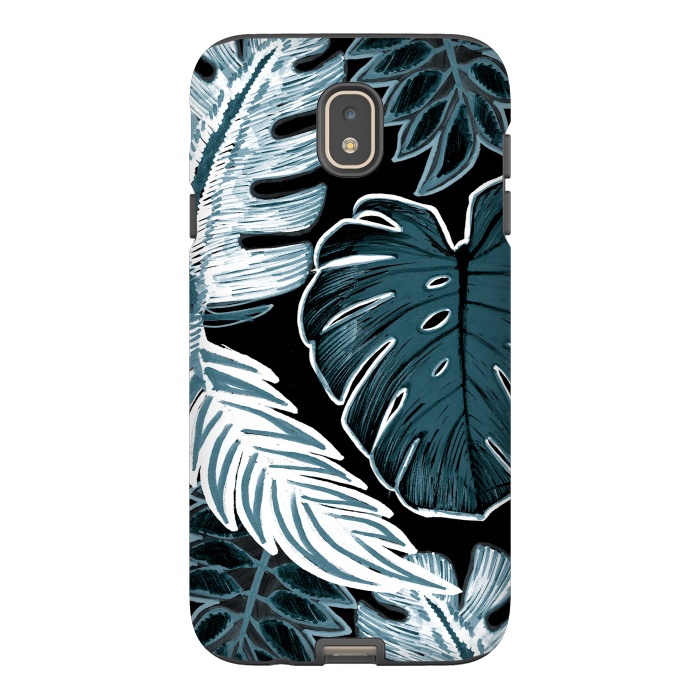Galaxy J7 StrongFit Green white tropical leaves hand sketch by Oana 