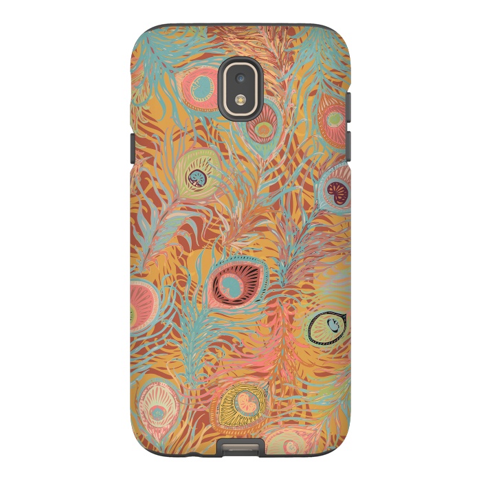 Galaxy J7 StrongFit Peacock Feathers - Soft Coral by Lotti Brown
