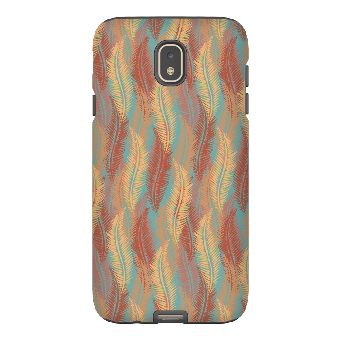 Galaxy J7 StrongFit Feather Stripe - Coral & Turquoise by Lotti Brown