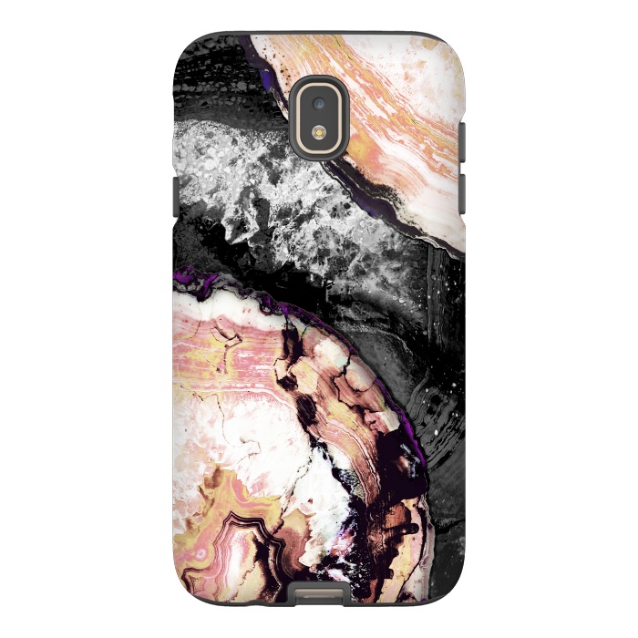 Galaxy J7 StrongFit Golden agata gemstone slices on black marble by Oana 