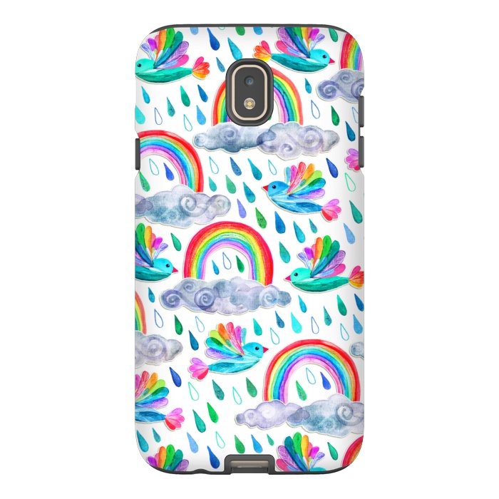 Galaxy J7 StrongFit Happy Rainbow Birds on White by Micklyn Le Feuvre