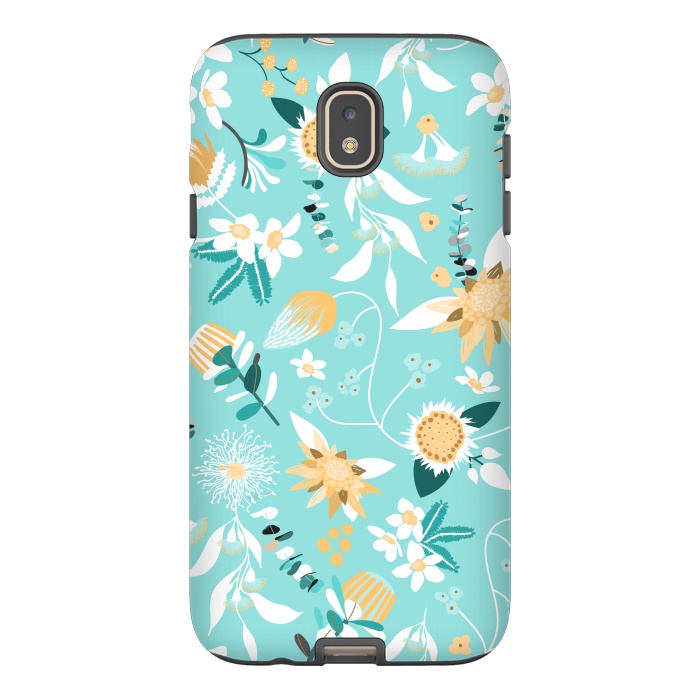 Galaxy J7 StrongFit Stylized Australian Florals in Blue and Yellow by Paula Ohreen