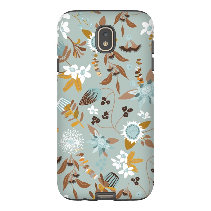 Galaxy J7 StrongFit Stylized Australian Florals in Blue and Mustard by Paula Ohreen