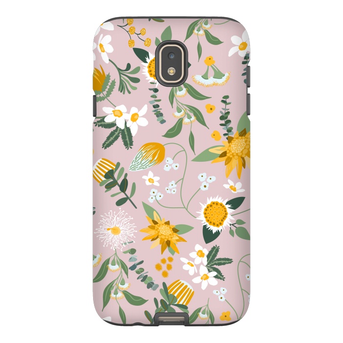 Galaxy J7 StrongFit Stylized Australian Florals in Pink and Yellow by Paula Ohreen