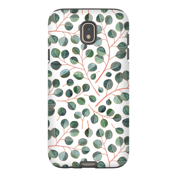 Galaxy J7 StrongFit Simple Silver Dollar Eucalyptus Leaves on White by Micklyn Le Feuvre