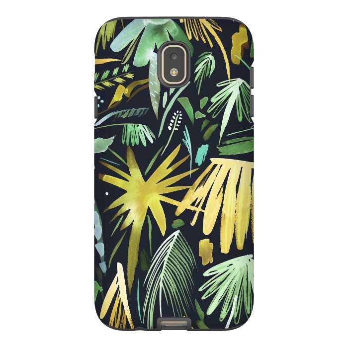 Galaxy J7 StrongFit Brushstrokes Palms Neon Gold by Ninola Design