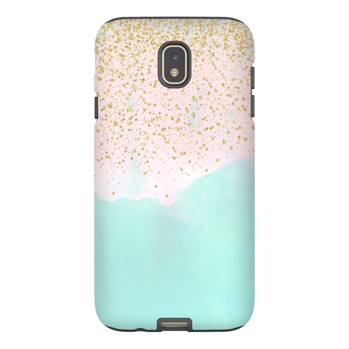 Galaxy J7 StrongFit Watercolor abstract and golden confetti design by InovArts