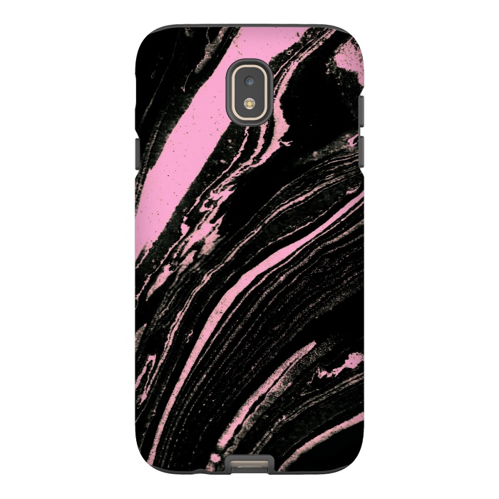 Galaxy J7 StrongFit Black marble with neon pink stripes by Oana 