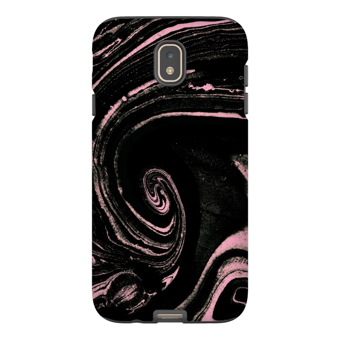 Galaxy J7 StrongFit Minimal black pink marble spiral by Oana 