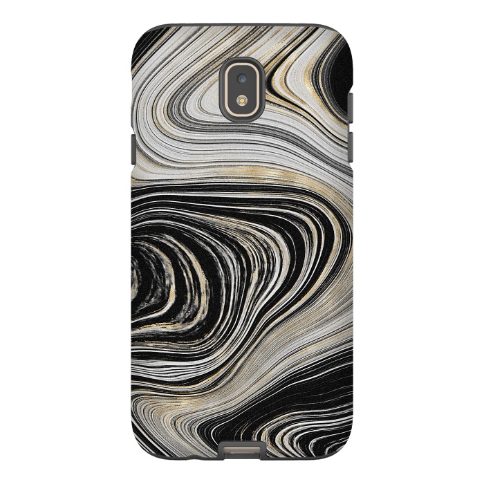 Galaxy J7 StrongFit Black, White & Gold Agate  by CatJello