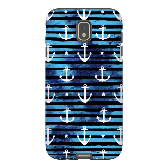 Galaxy J7 StrongFit Nautical anchors and stripes pattern by Oana 