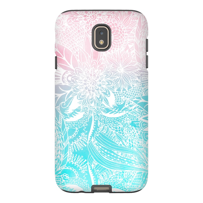 Galaxy J7 StrongFit whimsy white floral mandala watercolor design by InovArts