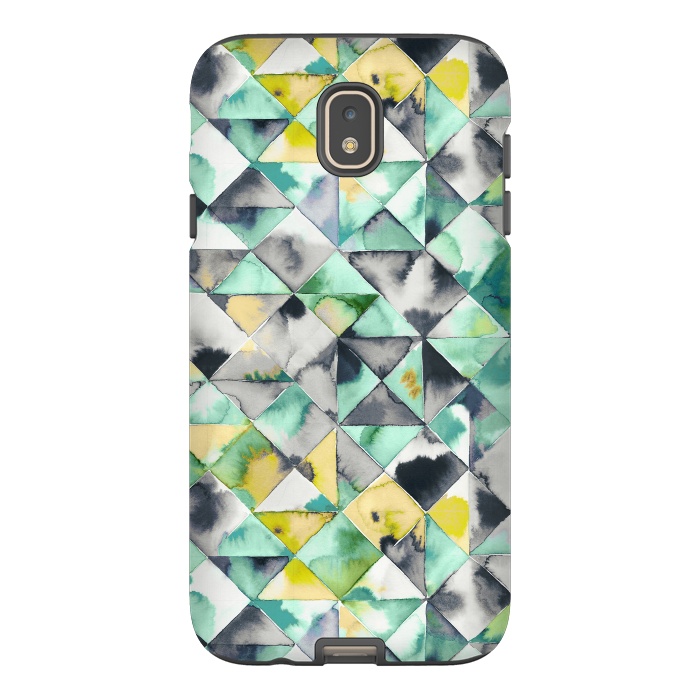 Galaxy J7 StrongFit Watercolor Triangles Geometry Lime by Ninola Design