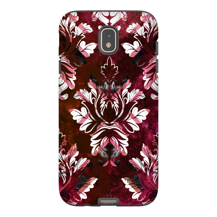 Galaxy J7 StrongFit Rich burgundy marble and silver damask by Oana 