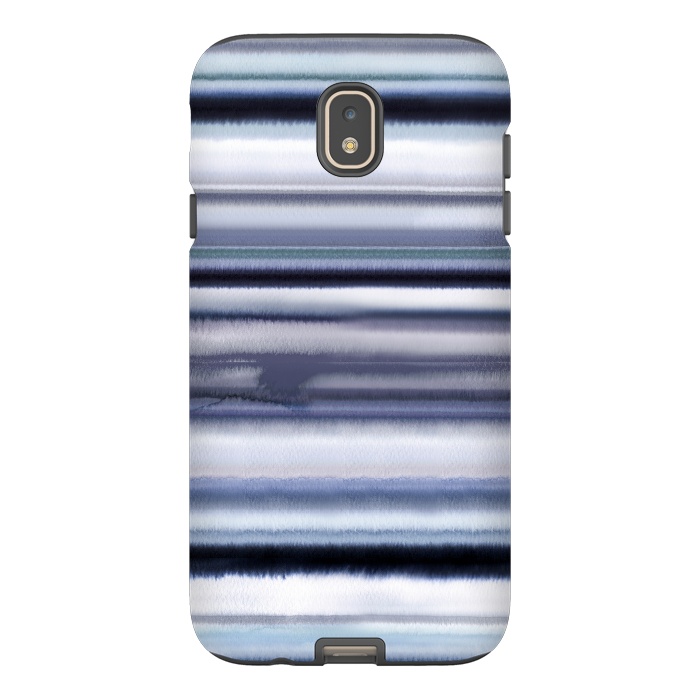 Galaxy J7 StrongFit Ombre Stripes Watercolor Blue by Ninola Design