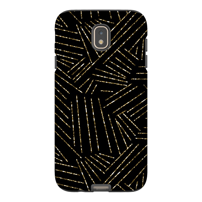 Galaxy J7 StrongFit Black and Gold Glitter Lines by Ashley Camille