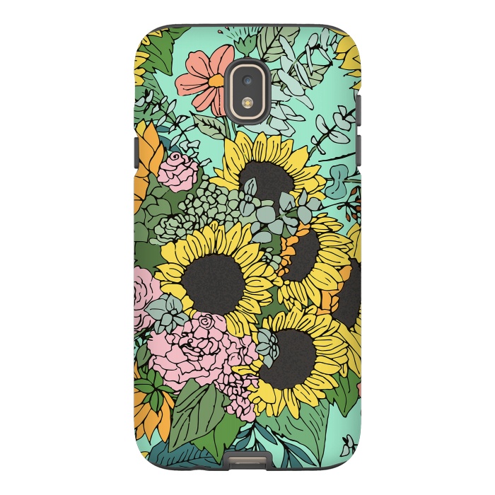 Galaxy J7 StrongFit Trendy yellow sunflowers and pink roses mint design by InovArts