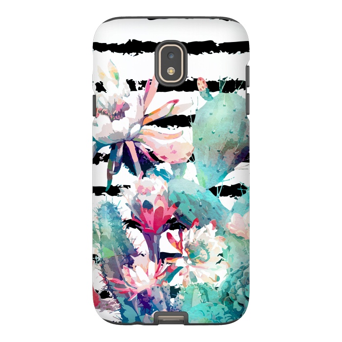 Galaxy J7 StrongFit Pretty watercolor cactus floral and stripes design by InovArts