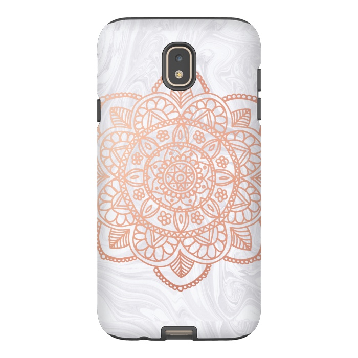 Galaxy J7 StrongFit Rose Gold Mandala on White Marble by Julie Erin Designs