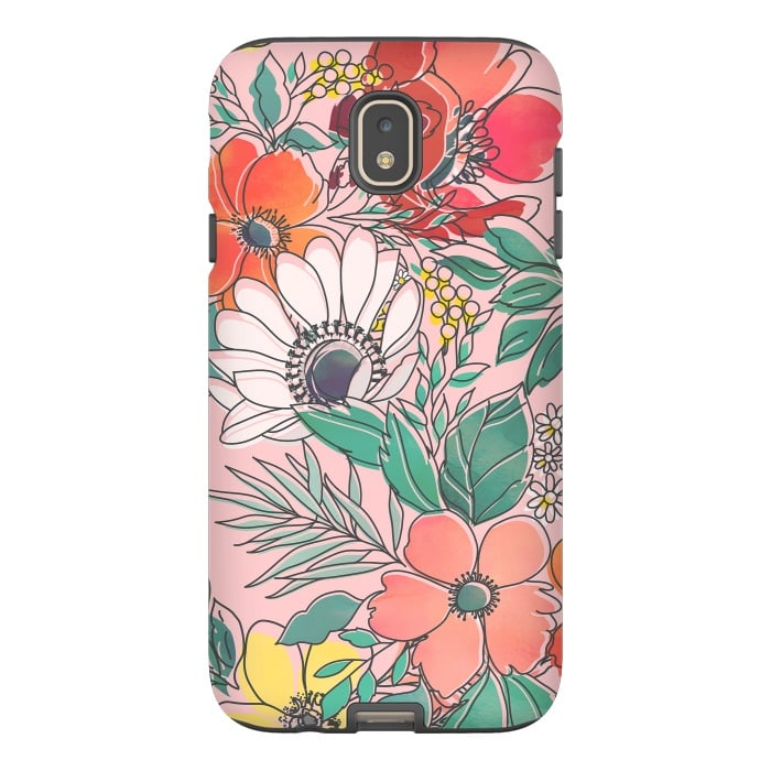Galaxy J7 StrongFit Cute girly pink floral hand drawn design by InovArts