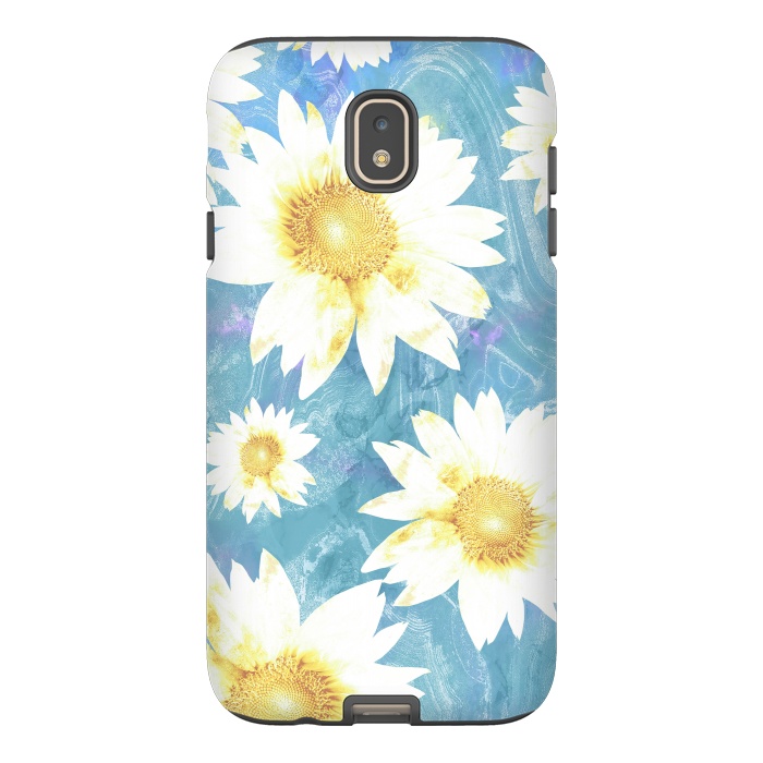 Galaxy J7 StrongFit White sunflowers on baby blue marble by Oana 