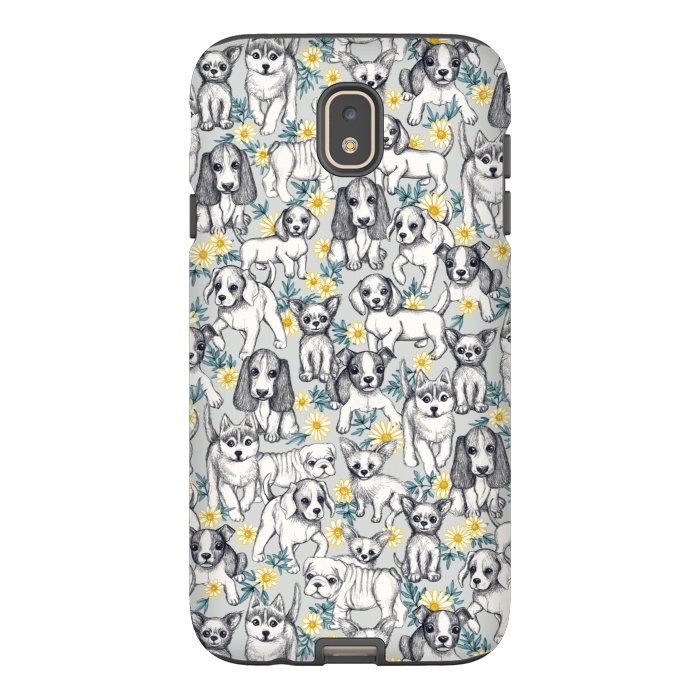 Galaxy J7 StrongFit Dogs and Daisies on Grey by Micklyn Le Feuvre
