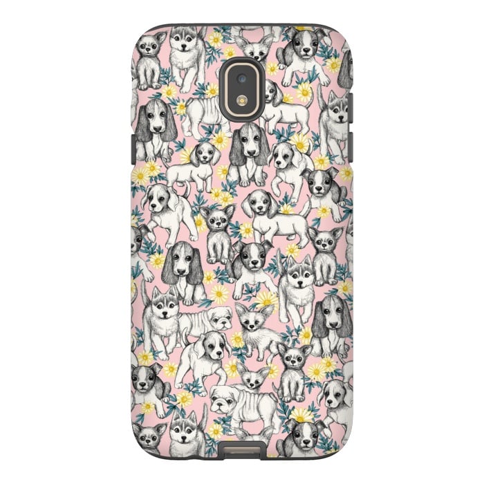 Galaxy J7 StrongFit Dogs and Daisies on Pink by Micklyn Le Feuvre
