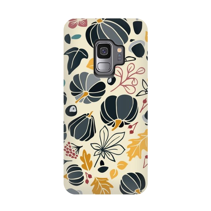 Galaxy S9 StrongFit Fall Fruits in Navy and Yellow by Paula Ohreen