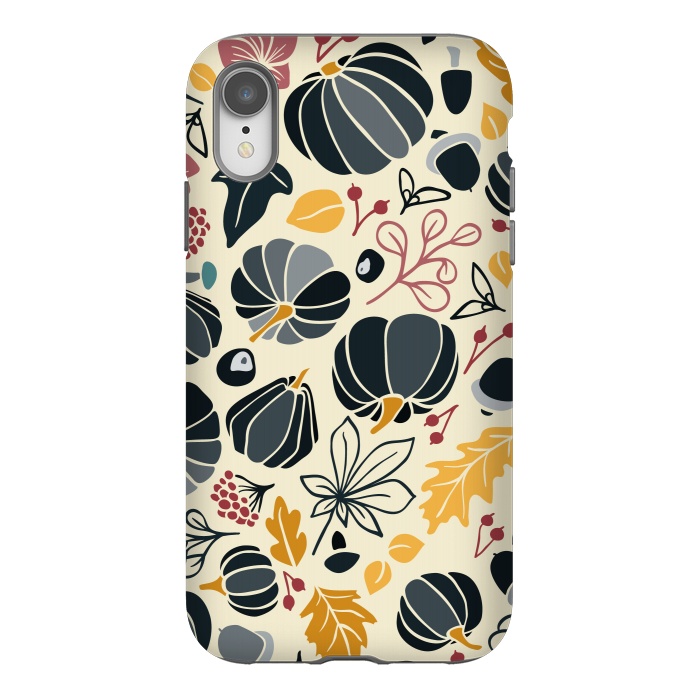 iPhone Xr StrongFit Fall Fruits in Navy and Yellow by Paula Ohreen
