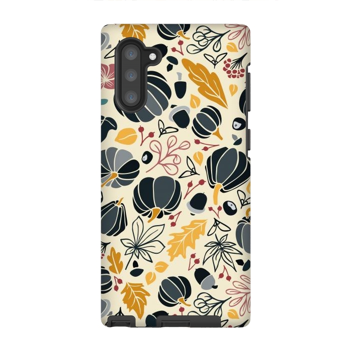 Galaxy Note 10 StrongFit Fall Fruits in Navy and Yellow by Paula Ohreen