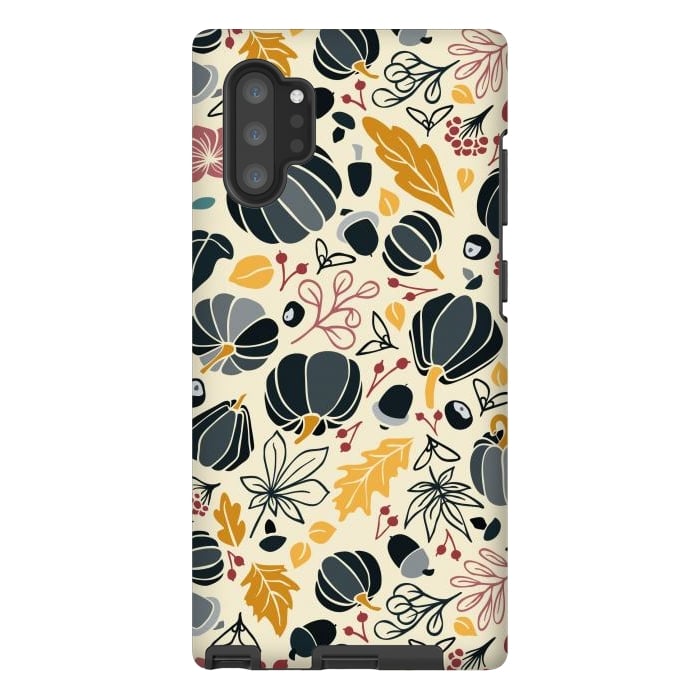 Galaxy Note 10 plus StrongFit Fall Fruits in Navy and Yellow by Paula Ohreen