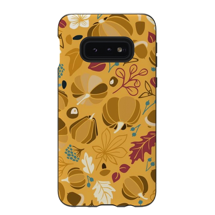 Galaxy S10e StrongFit Fall Fruits in Mustard and Red by Paula Ohreen