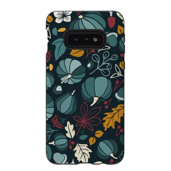 Galaxy S10e StrongFit Fall Fruits in Navy and Red by Paula Ohreen