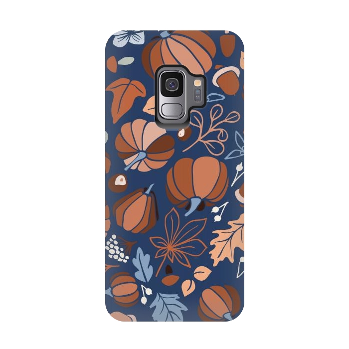 Galaxy S9 StrongFit Fall Fruits in Navy and Orange by Paula Ohreen