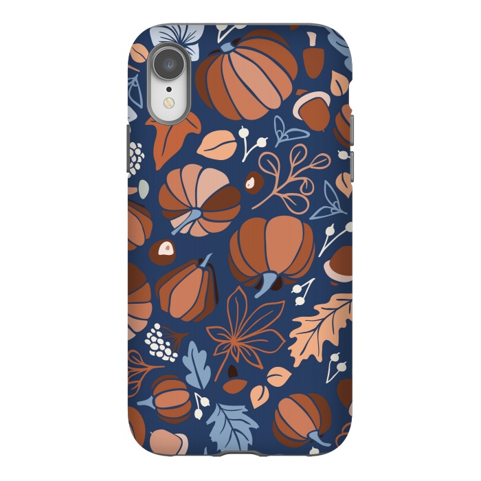 iPhone Xr StrongFit Fall Fruits in Navy and Orange by Paula Ohreen