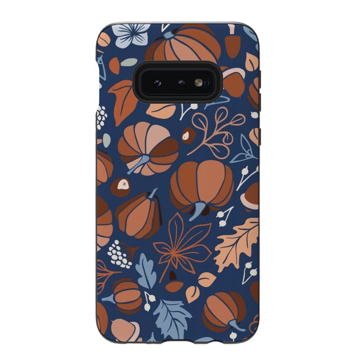 Galaxy S10e StrongFit Fall Fruits in Navy and Orange by Paula Ohreen