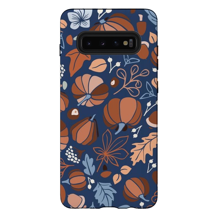 Galaxy S10 plus StrongFit Fall Fruits in Navy and Orange by Paula Ohreen