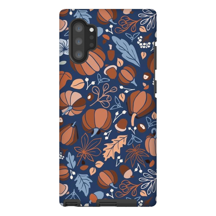 Galaxy Note 10 plus StrongFit Fall Fruits in Navy and Orange by Paula Ohreen