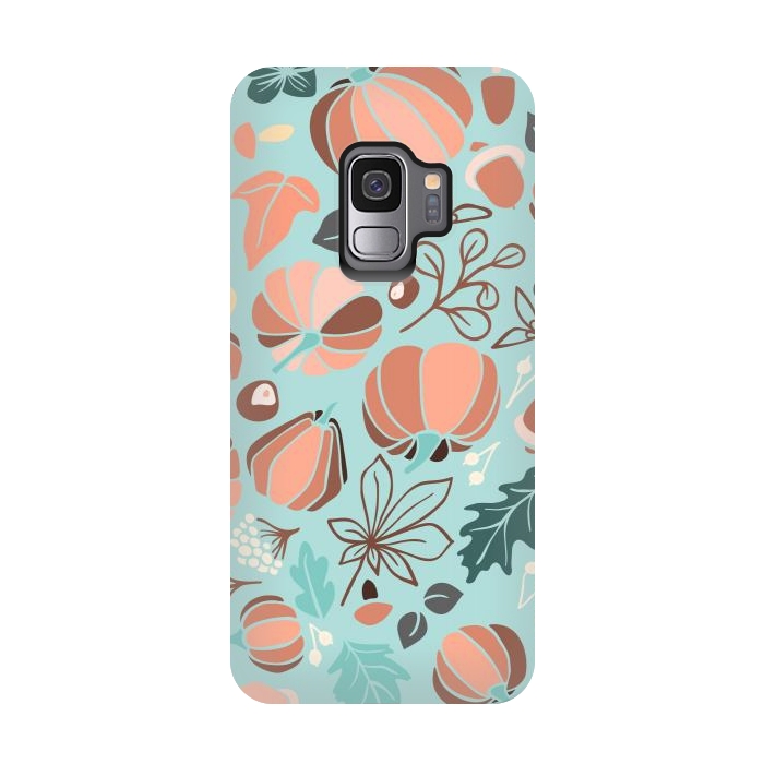 Galaxy S9 StrongFit Fall Fruits in Mint and Orange by Paula Ohreen