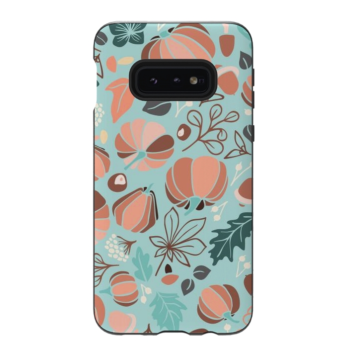 Galaxy S10e StrongFit Fall Fruits in Mint and Orange by Paula Ohreen